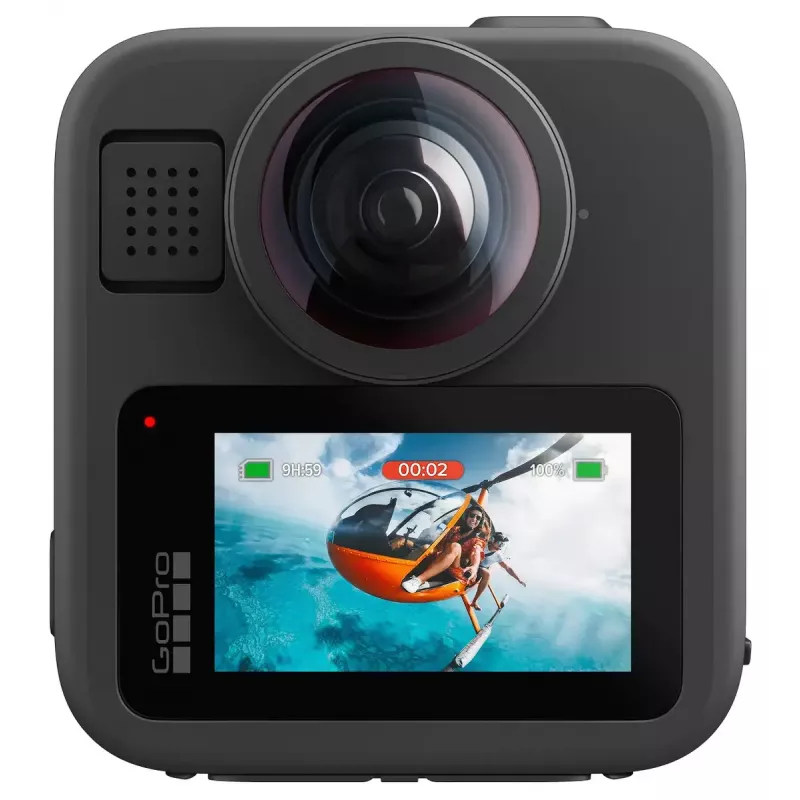Veiksmo kamera GoPro MAX2 su 8K Ultra HD, 29,5 MP jutikliu, 100 kadrų per sekundę, LCD ekranu, GPS, Wi‑Fi — priedų rinkinys