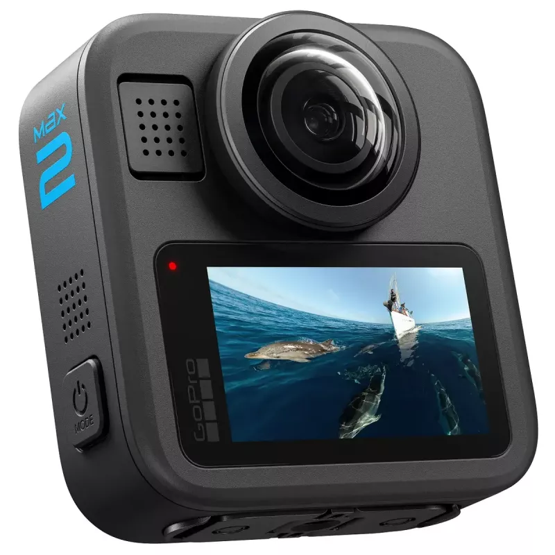 Veiksmo kamera GoPro MAX2 su 8K Ultra HD, 29,5 MP jutikliu, 100 kadrų per sekundę, LCD ekranu, GPS, Wi‑Fi — priedų rinkinys