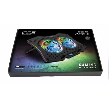 Aušinimo padėklas nešiojamam kompiuteriui INCA INC-606TGS, iki 45,7 cm (18 colių) ekranams, 2 ventiliatoriai 11,5 cm, USB maitinimas, juodas
