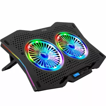 Aušinimo padėklas nešiojamam kompiuteriui INCA INC-606TGS, iki 45,7 cm (18 colių) ekranams, 2 ventiliatoriai 11,5 cm, USB maitinimas, juodas