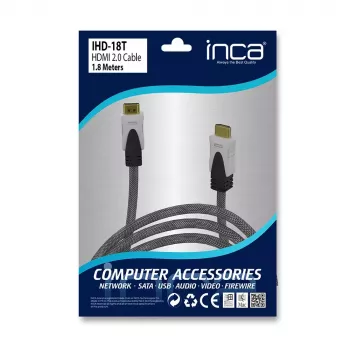 HDMI kabelis Inca IHD-18T 1,8 m HDMI Type A Kištukas-Kištukas Pilka