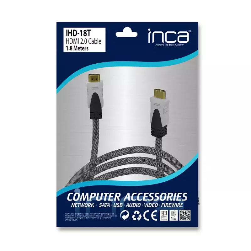 HDMI kabelis Inca IHD-18T 1,8 m HDMI Type A Kištukas-Kištukas Pilka
