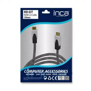HDMI kabelis Inca IHD-03T 3 m HDMI A tipo kištukas-kištukas pilkas