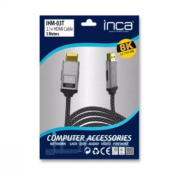 HDMI kabelis Inca IHM-03T 3 m HDMI A tipo kištukas-kištukas 2.1 pilkas