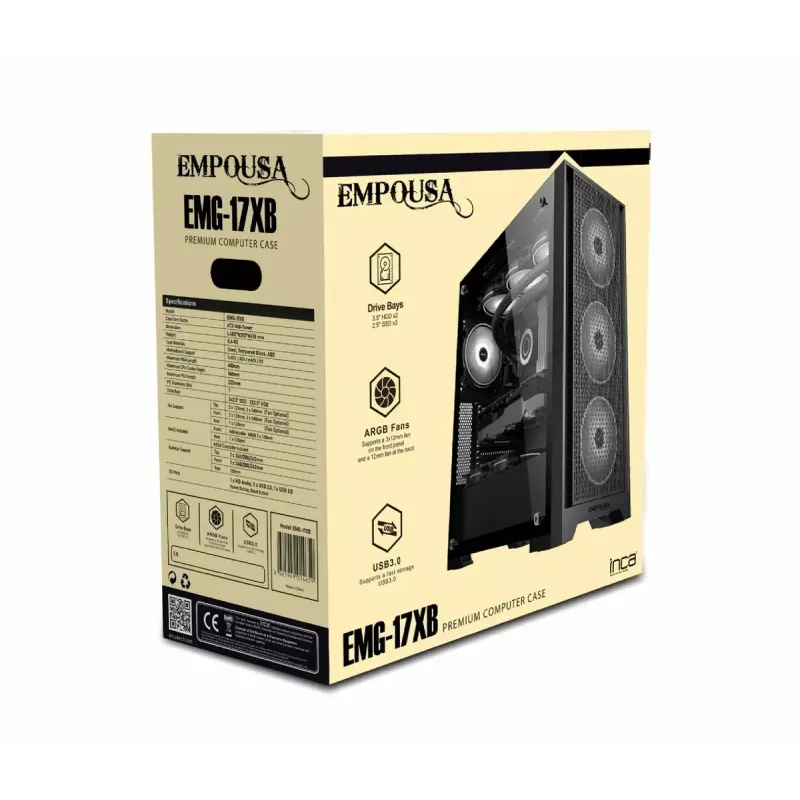 PC korpusas Inca EMG-15XB Midi Tower juodas