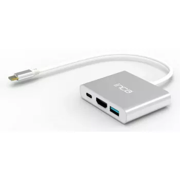 USB Type-C sąsajos stotelė INCA ITPC-04T — HDMI, Thunderbolt 3, USB 3.2 Gen1, 5000 Mbit/s, 2160p, sidabrinė/balta