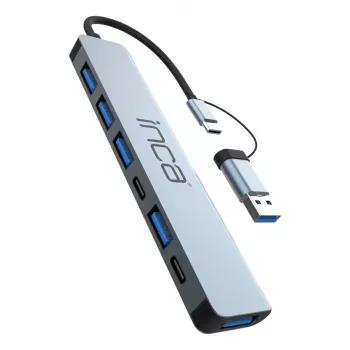 USB Hub Inca IUTP-7T USB 3.2 Gen 1 Type-A Type-C 5000 Mbit/s Pilka