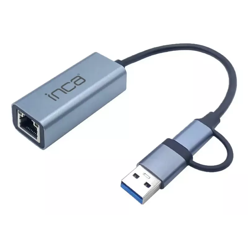 USB Hub Inca IUTP-01TX Type-A Type-C Gigabit Ethernet mėlynas