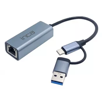 USB Hub Inca IUTP-01TX Type-A Type-C Gigabit Ethernet mėlynas