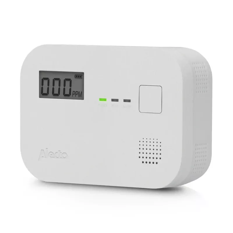 Anglies monoksido detektorius Alecto COA3910 – elektrocheminis CO jutiklis, maitinamas baterijomis, baltas, 110×78×37 mm