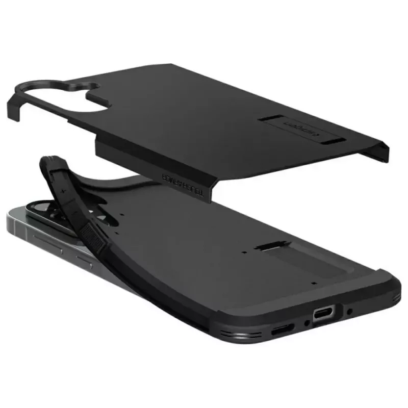 Spigen Tough Armor dėklas, skirtas Samsung Galaxy A56 5G — juodas, dviejų sluoksnių apsauginis dangtelis