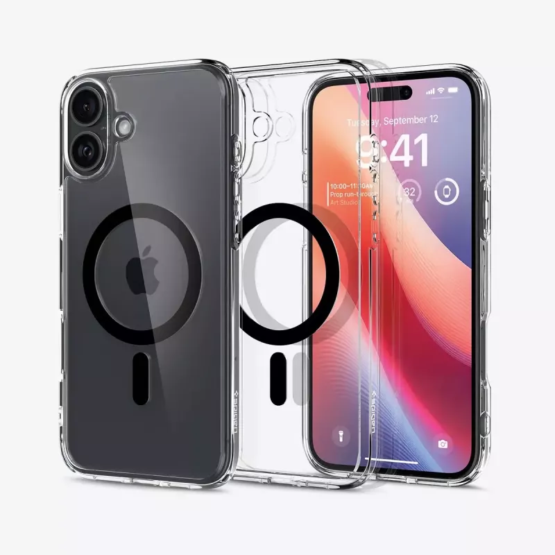 Spigen Ultra Hybrid (MagFit) mobiliojo telefono dėklas Juodas Peršviečiamas iPhone 16 Plus