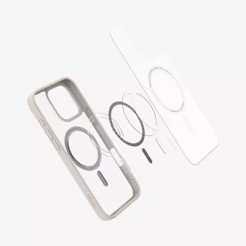 Spigen Ultra Hybrid (MagFit) mobiliojo telefono dėklas – smėlio spalvos permatomas