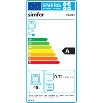 Simfer 4403SERBB dujinė viryklė su elektrine orkaite, balta, 50 cm