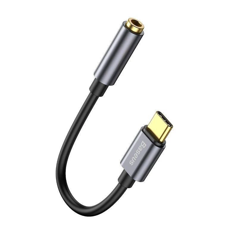 Baseus L54 garso adapteris USB-C + 3,5 mm mini jack (juoda-pilka)