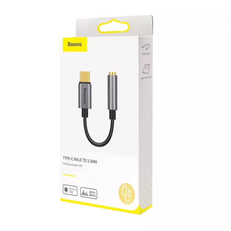 Baseus L54 garso adapteris USB-C + 3,5 mm mini jack (juoda-pilka)