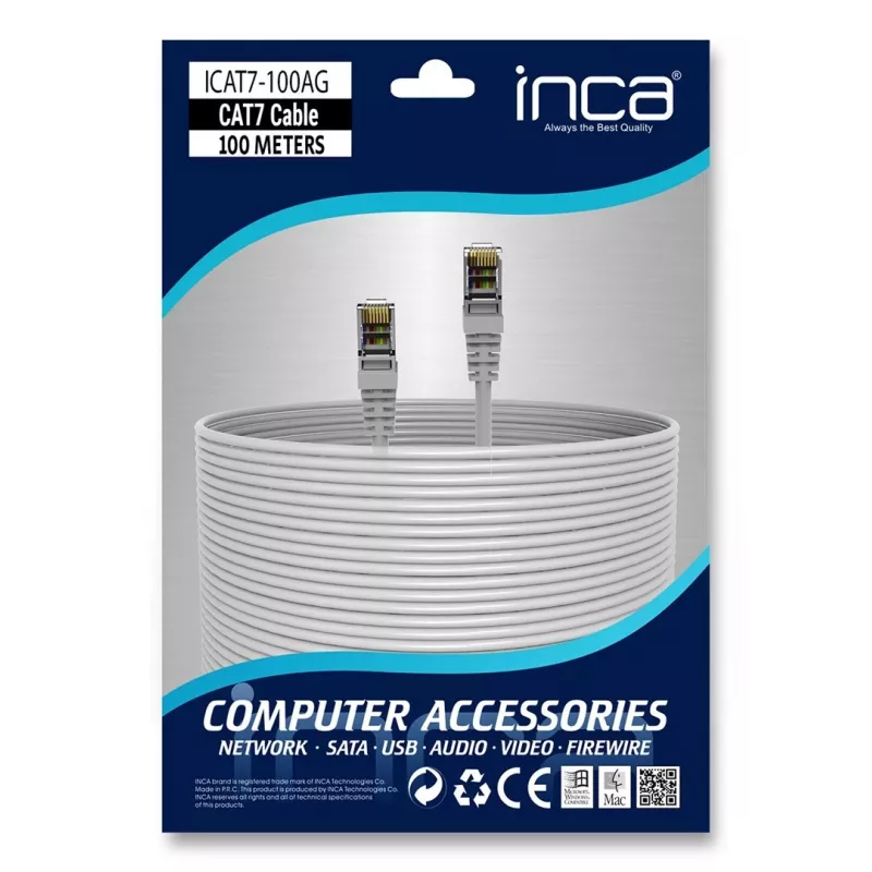 INCA Ethernet kabelis ICAT7-100AG S/FTP 23 AWG CAT7 - Laidas - CAT7 kabelis su RJ45 kištuku