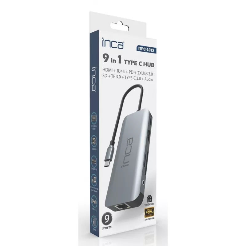 INCA ITPC-10TX USB-C 9-in-1 adapteris