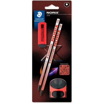 Mediniai grafitiniai pieštukai Staedtler Noris HB su trintuku — sidabrinė koralų spalva, 2 vnt.