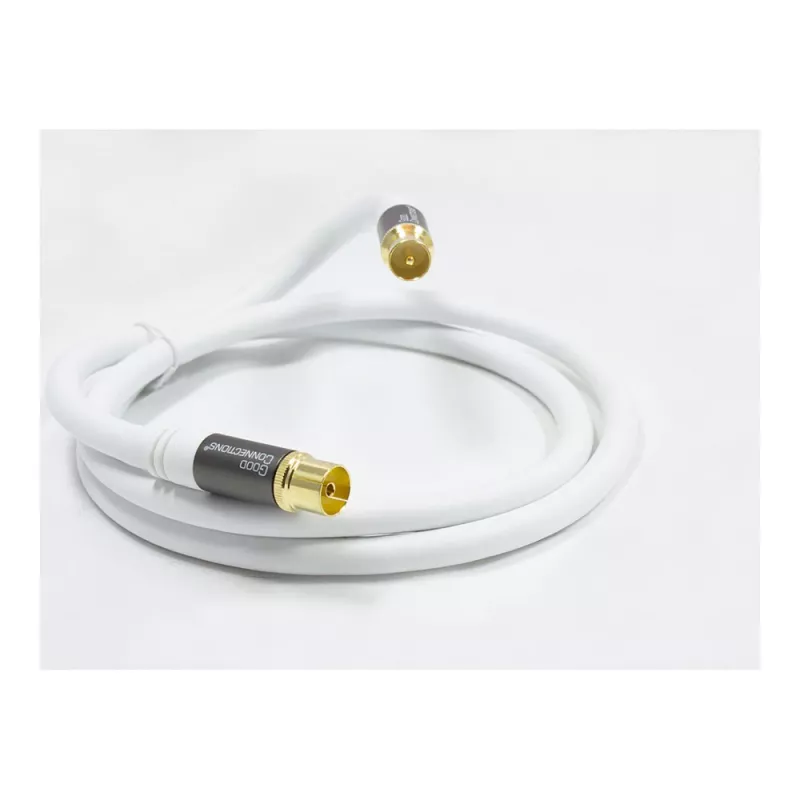 Anteninis kabelis SmartFLEX, IEC/Koax kištukas ir lizdas, auksuotas, keturgubai ekranuotas, ekranavimo lygis 120 dB, baltas, 1,5 m, Good Connections® (GC-M2042)