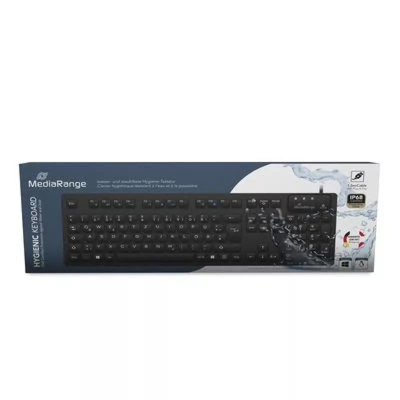 MediaRange laidinė higieninė klaviatūra, QWERTZ, IP68, 1.5 m, juoda