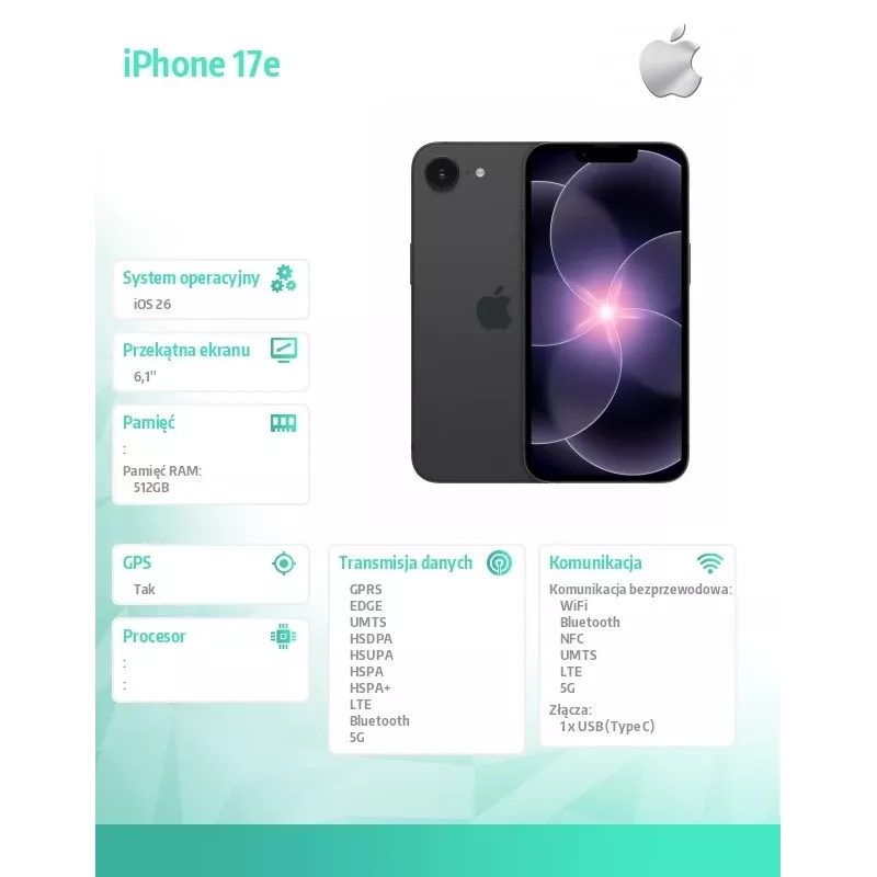 iPhone 17e 512GB Juoda