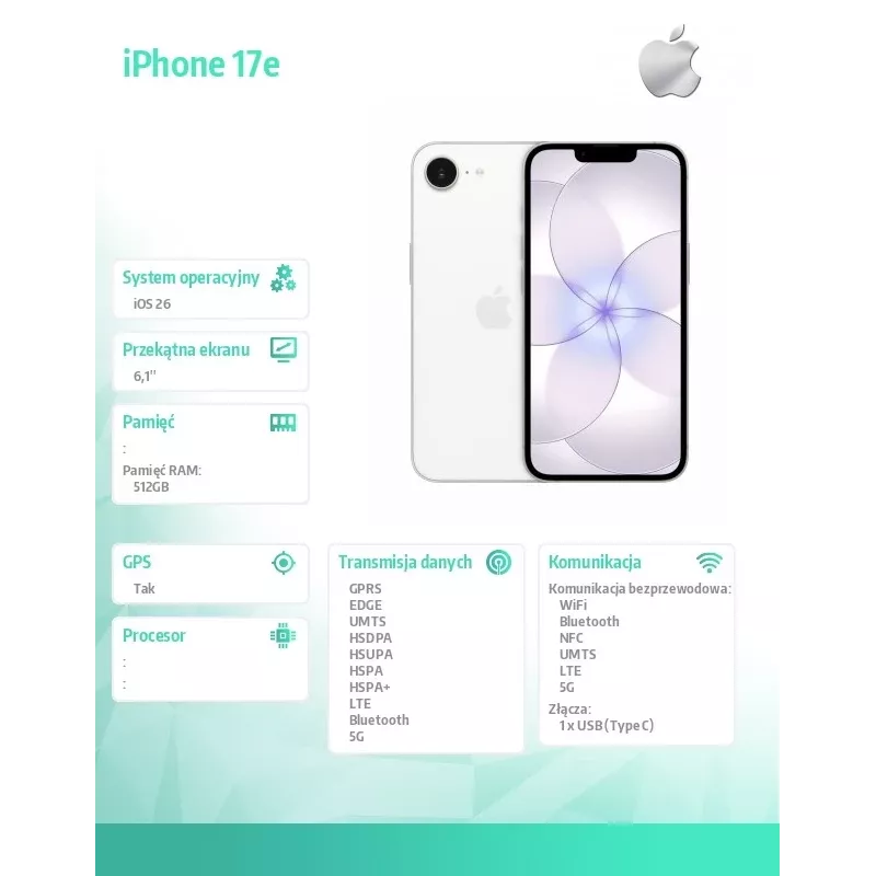 iPhone 17e 512GB Baltas