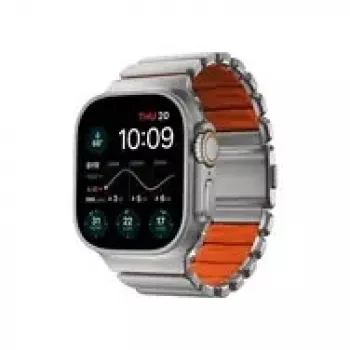 NOMAD Stratos Band – titano apyrankė, skirta Apple Watch 49mm su FKM (natūralus titanas, ultra oranžinis FKM)