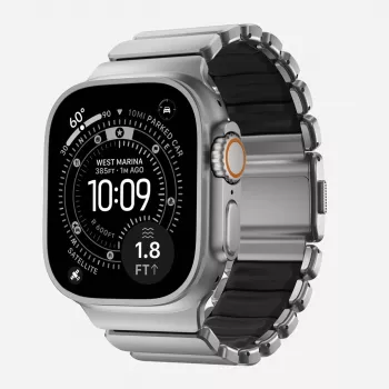 NOMAD Stratos Band – titano apyrankė Apple Watch 49mm su FKM įdėklu (natūralus titanas, juodas FKM)