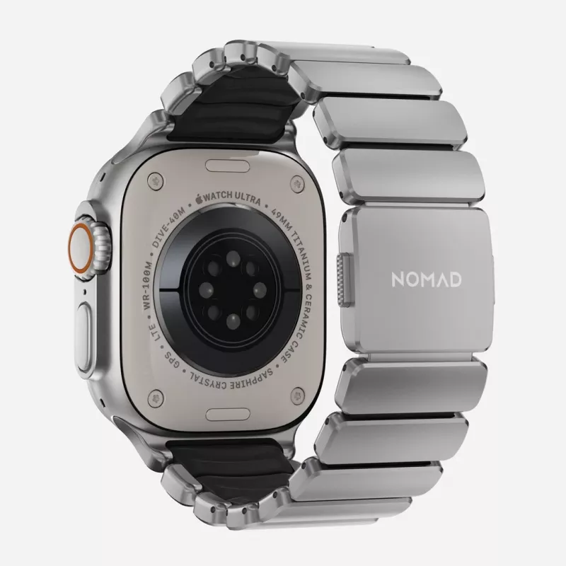 NOMAD Stratos Band – titano apyrankė Apple Watch 49mm su FKM įdėklu (natūralus titanas, juodas FKM)