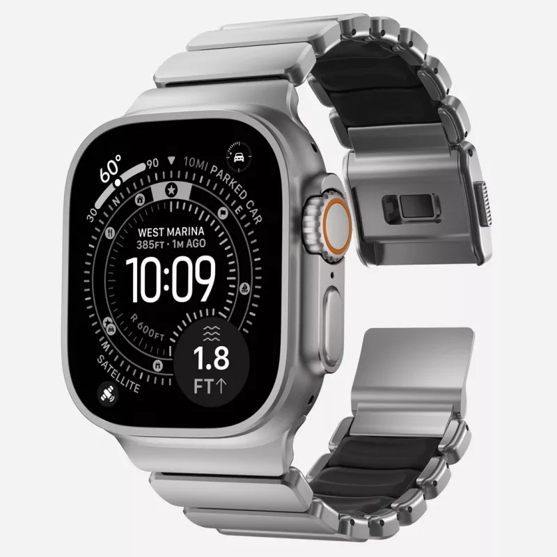 NOMAD Stratos Band – titano apyrankė Apple Watch 49mm su FKM įdėklu (natūralus titanas, juodas FKM)