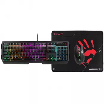 A4TECH BLOODY USB B1700 B140N +ES7 + BP-50M USB/ Esports Black USB rinkinys klaviatūra+pelė+kilimėlis