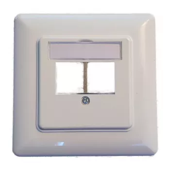 EFB Elektronik 2 prievadų Keystone rėmelio rinkinys ET-25091 – tiesiam DIN49075 lizdui, RAL9003 baltas, 80×80 mm rėmas su 50×50 mm centrine plokšte