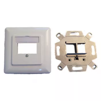 EFB Elektronik 2 prievadų Keystone rėmelio rinkinys ET-25091 – tiesiam DIN49075 lizdui, RAL9003 baltas, 80×80 mm rėmas su 50×50 mm centrine plokšte