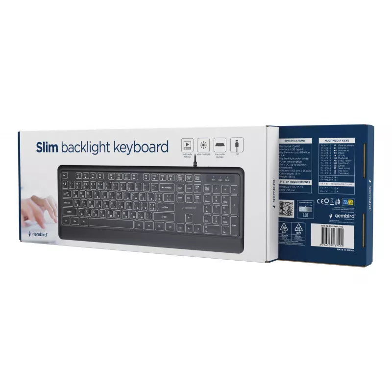 Gembird KB-UML-04-CYRL klaviatūra, multimedija, USB, juoda, kirilica