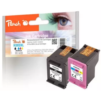 Dažų kasetė Peach PI300-897, 2 vnt., didelės talpos (XL), juoda, žydra, purpurinė, geltona – suderinama