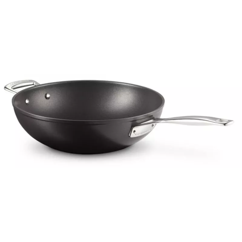 Le Creuset kietintas nelipnus wok 30 cm juodas/sidabrinis