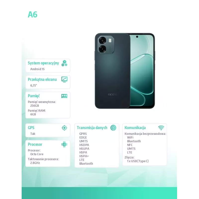Oppo A6 6.75 išmanusis telefonas - 256 GB