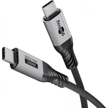 Goobay USB-C laidas, USB4 2.0 versija, 1 m, juodas, sidabrinis (74775)