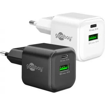 Goobay 20 W USB-C PD GaN Dvigubas Greitas Įkroviklis Nano Baltas (79621)