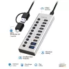 USB 3.2 Gen1 10 prievadų USB-A/C šakotuvas su atskirais jungikliais