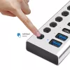 USB 3.2 Gen1 10 prievadų USB-A/C šakotuvas su atskirais jungikliais