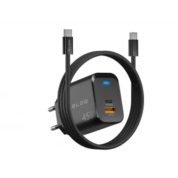 Sieninis įkroviklis USB-A USB-C PD 45W su laidu
