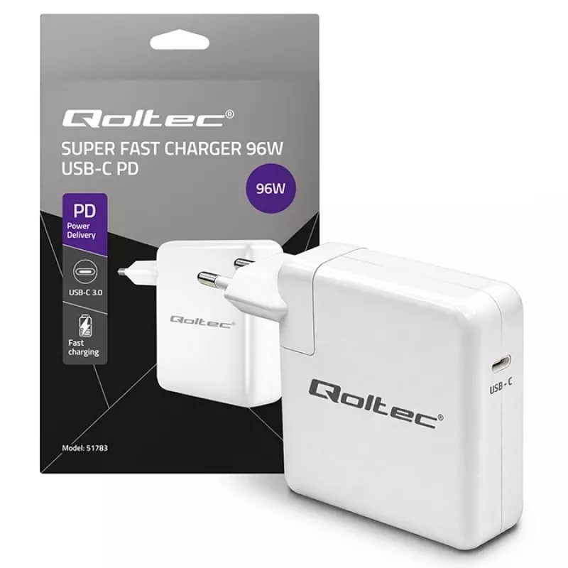 USB-C įkroviklis 96W 5V/20V 3A/4.8A QOLTEC