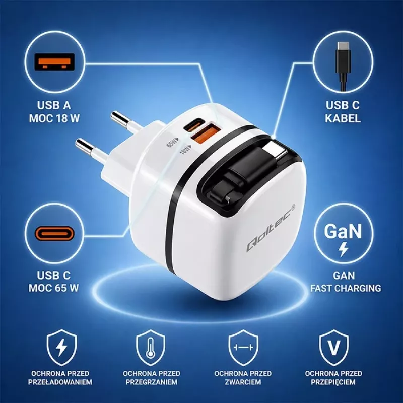 USB C įkroviklis 65W GaN PPS 5V 20V 3A 3.25A