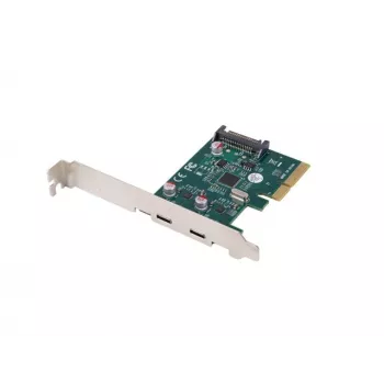 Tinklo plokštė PCI Express x1 → 2x USB-C 3.2 Gen 2x1 su LED ir žemo profilio laikikliu
