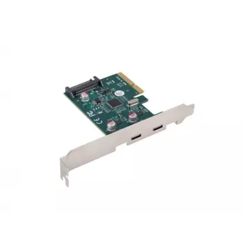 Tinklo plokštė PCI Express x1 → 2x USB-C 3.2 Gen 2x1 su LED ir žemo profilio laikikliu