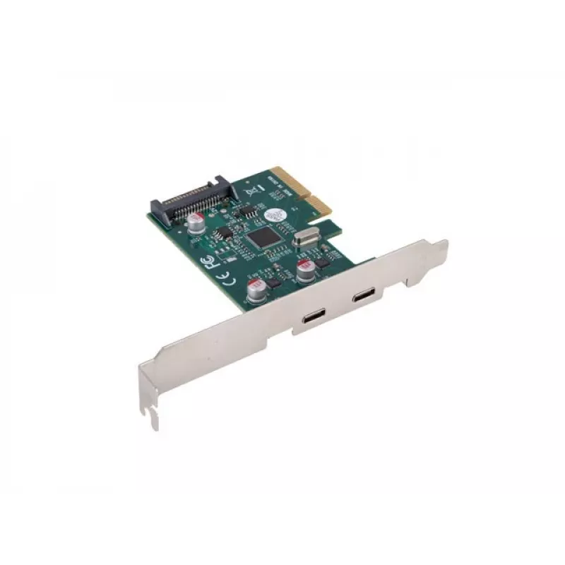 Tinklo plokštė PCI Express x1 → 2x USB-C 3.2 Gen 2x1 su LED ir žemo profilio laikikliu