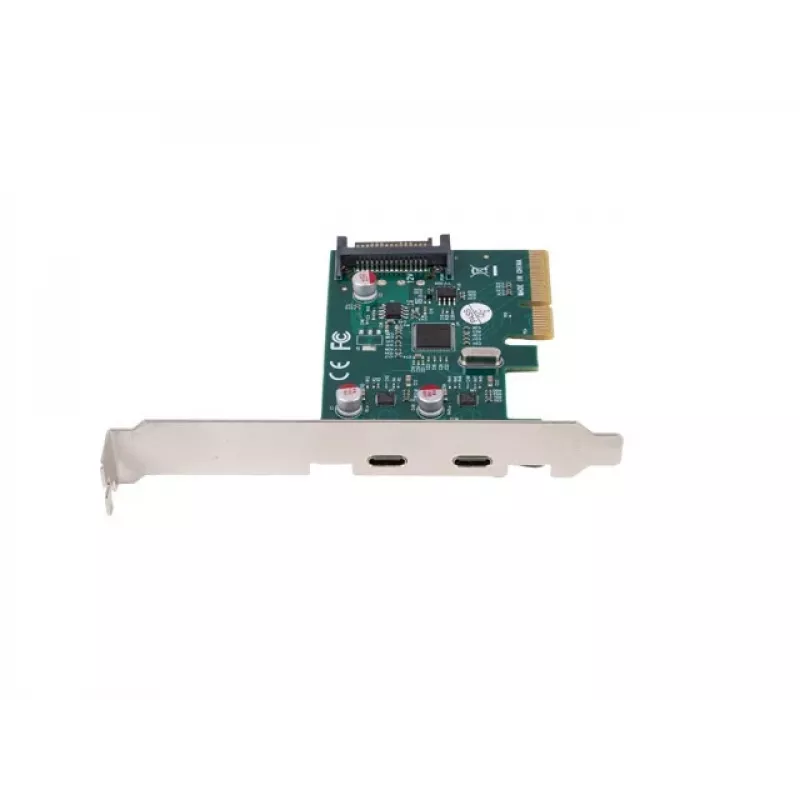 Tinklo plokštė PCI Express x1 → 2x USB-C 3.2 Gen 2x1 su LED ir žemo profilio laikikliu