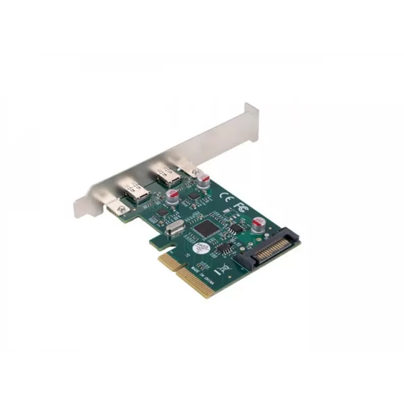 Tinklo plokštė PCI Express x1 → 2x USB-C 3.2 Gen 2x1 su LED ir žemo profilio laikikliu